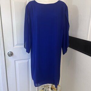 Grace Karin Women 2XL  3/4 Slit Sleeve Chiffon Blue Dress Party Wedding Casual